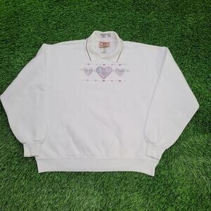 Vintage 80s Flower Heart Collared Sweatshirt Women XL 23x24 USA